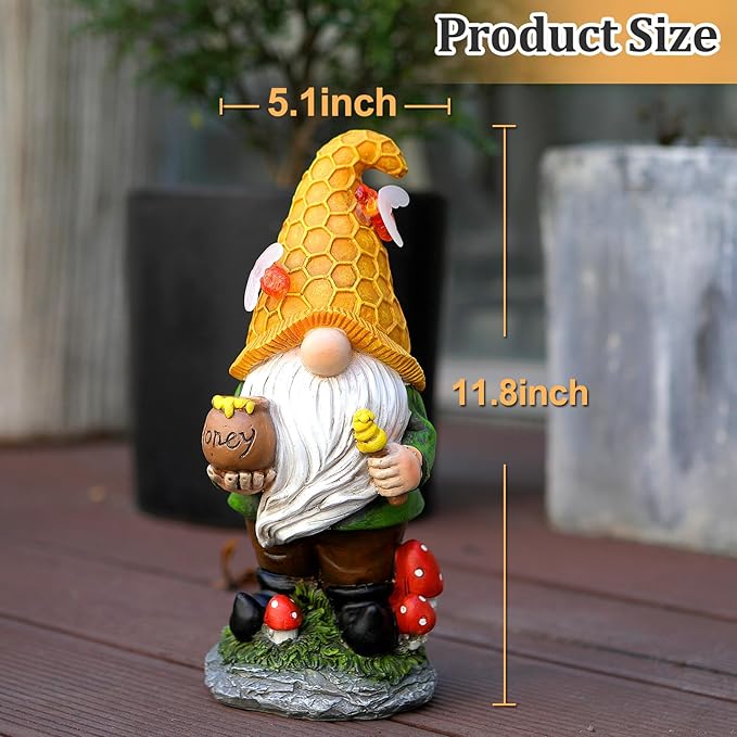 Solar Garden Gnomes Outdoor Statues-11.8‘’Outdoor Garden Decor-LED Outdoor Decor Light-Unique Housewarming Gifts Yard Art Sculptures for Patio Lawn Ornaments