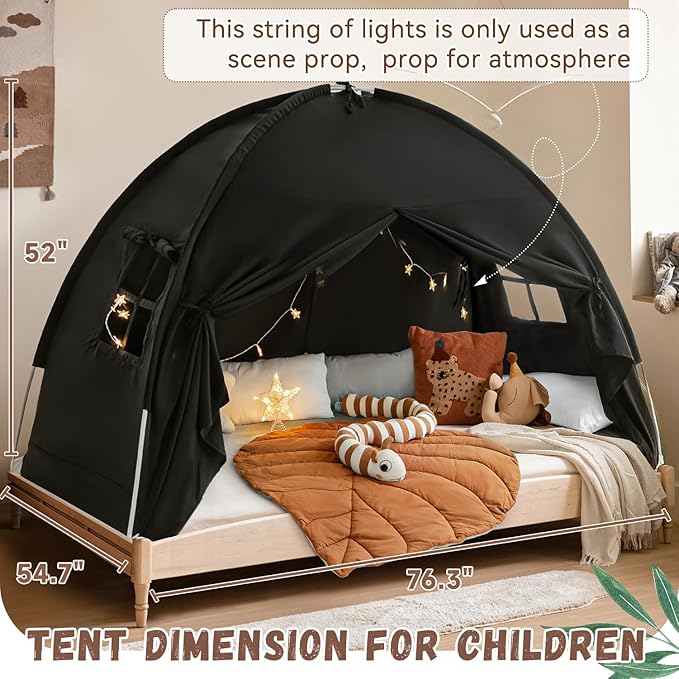 Sherilyn Full Size Bed Canopy Bed Tents Dream Tent on Bed Privacy Space Blackout Sleeping Tents Indoor Breathable Portable Cottage Drafty Room Floor (Large Black)