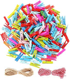 DECORA 120 Pieces 3.5cm Colored Wooden Clothespins Mini Craft Photo Pegs Clips with 98 Feet Twin