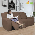 Easy-Going 8 Pieces Recliner Sofa Stretch Sofa Slipcover Sofa Cover Furniture Protector Couch Soft with Elastic Bottom Kids, Spandex Jacquard Fabric Small Checks Brown