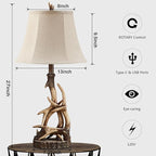 27.25'' Rustic Antler Table Lamp for Bedroom Nightstand Lamps with USB A + C Charging Ports Western Cabin Lamps for Living Room Home Office, Linen Lampshade, Single, Bulb Not Included