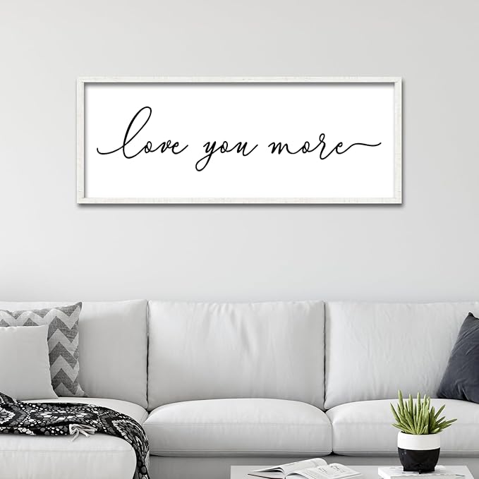 ZZJJHYWGQ Love You More Wall Decor Art 40''×15'' for Large Master Bedroom Above Over Sign Bed Framed Wood Wall Hanging Decor (White)