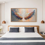 Aurlan Angel Wings Hand Painted Framed Wall Decor(40"x20"), Large Abstract Colorful Feather 3D Textured Oil Painting Canvas Artwork, Modern Contemporary Inspirational Wall Art for Living Room Bedroom