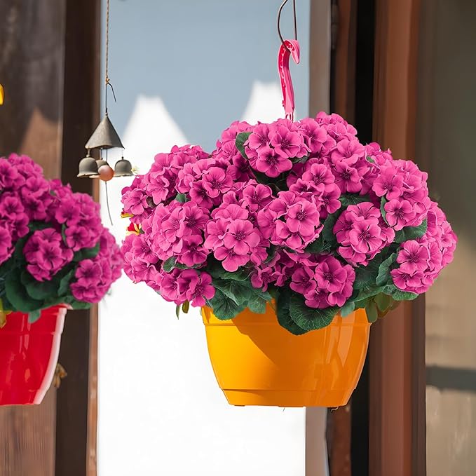 Hananona Artificial Geranium Flowers for Outdoors Geranium Silk Flowers Outdoor UV Resistant Garden Plants Faux Flowers for Home Kitchen Table Centerpieces Decor (12, Rose Red)