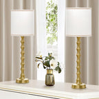 30.5" Gold Table Lamps for Living Room, Gold Buffet Lamp Set of 2 for Sideboard, Modern Golden Lamps Set of 2 Tall Skinny, Tall Golden Bamboo Lamp for Home Office, Skinny Candlestick Lampset