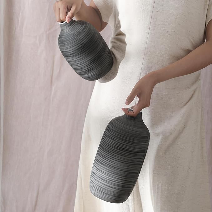 ALMA 9 in Contemporary Vessel for Room Decor Aesthetic|Decorative Black Gray Vase for Pampas Grass|Boho Vase for Coffee Table Centerpiece,Nightstand,Bookshelf,Minimalist Living Room,Bathroom Decor