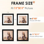 FIXSMITH 11x11 Picture Frame Set of 2, Photo Frame with HD Plexiglass, Display Pictures 8x8 with Mat or 11x11 Without Mat, Black Picture Frames Collage Wall Decor, Gallary Wall Frame