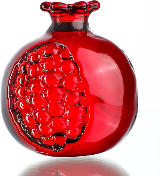 Red Crystal Pomegranate Figurine Glass Pomegranate Artificial Fruit Paperweight for Home Office Tabletop Decor