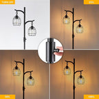 9MMML Floor Lamp for Living Room, Farmhouse Industrial Dimmable Floor Lamps with 2 Hanging Teardrop Cage, Vintage 67'' Tall Black Tree Standing Lamp for Bedroom Office, 2 x 800LM LED Bulbs Included