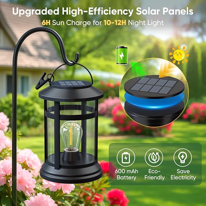 Solar Lanterns Outdoor Waterproof: 4 Pack Hanging Solar Lights for Outside Patio Porch Garden Tabletop Decor - Bright LED Warm White Solar Powered Lighting - 2025 Gardening Lovers Mom Gifts