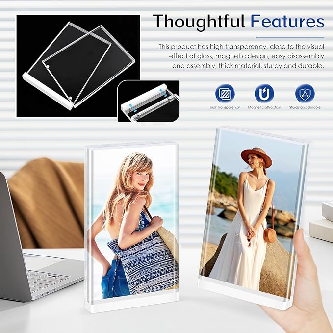 4 Pack 4×6 Magnetic Acrylic Picture Frames - 10+10mm thick Vertical Free Standing Tabletop Display Aesthetic for Bedroom or Office Memory & Gift Perfection