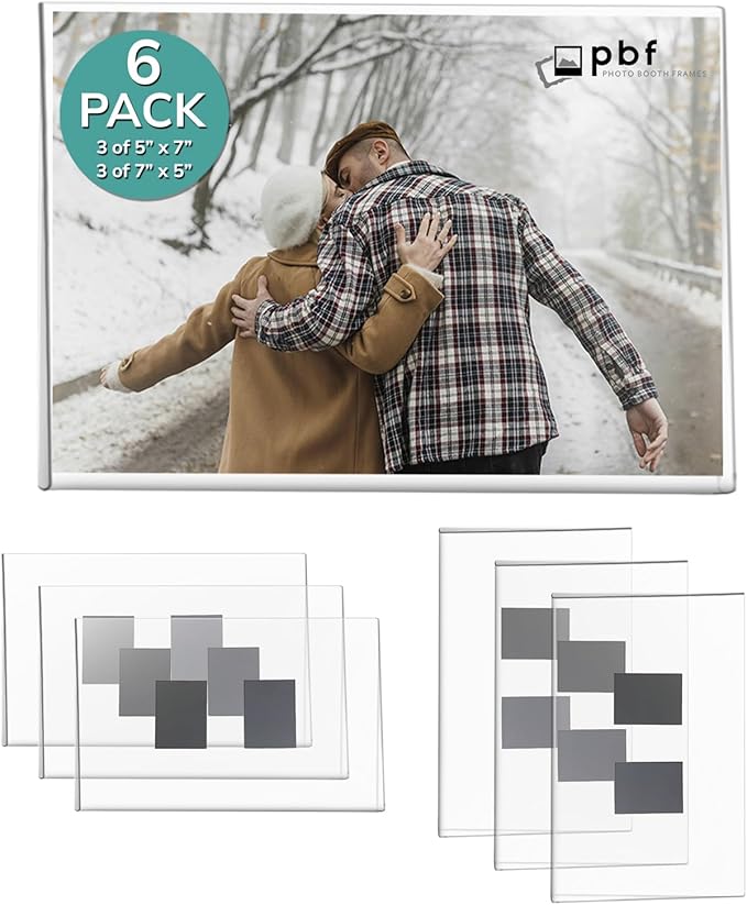 pbf 3-Pack 5x7 & 3-Pack 7x5 Magnetic Picture Frames for Refrigerator | Clear Magnetic Acrylic Frames | Magnetic Photo Holders for Fridge, Locker, Photo Board, Art Display, Sign Holder