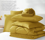 CozyLux Queen Comforter Set Mustard Yellow - Bed in a Bag Queen Size 7 Pieces, Luxury Soft Bed Set for All Seasons, Bedding Set with Down Alternative Comforter, Sheets, Pillowcases & Shams