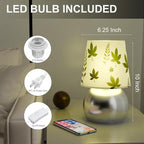 Set of 2 Small Silver Bedside Table Lamp with Maple Leaf Pattern Shade (Bulb Included)