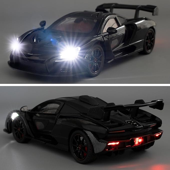 1:24 Scale Car Model Compatible for Collectible McLaren Senna Super Sports Car Toys, Zinc Alloy Pull Back Toy Vehicle with Sound and Light for Adult Boys Girls 3 4 5 6 7 8 (Black)