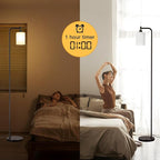 Floor Lamps for Living Room - Standing Lamp with Remote Control Glass Shade, Modern Floor Lamp with LED Bulbs, Bright Industrial Floor Lamp for Bedroom, Black Tall Lamp for Office