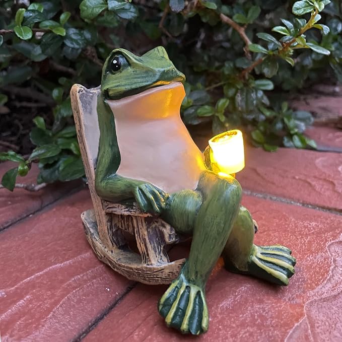 Frog Solar Lights Outdoor Garden Mini Frog Figurines Decor for Patio Yard Lawn Ornament Solar Garden Miniature Frog Decor Gift for Women Mother's Day Birthday Housewarming Gifts