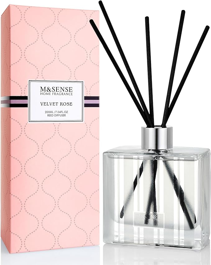 M&SENSE Rose & Sandalwood Reed Diffuser Set - 7.04 oz Velvet Rose Non-Toxic Scent Diffusers for Home Bathroom Shelf Decor, Aromatherapy Diffuser Gift for Girlfriend