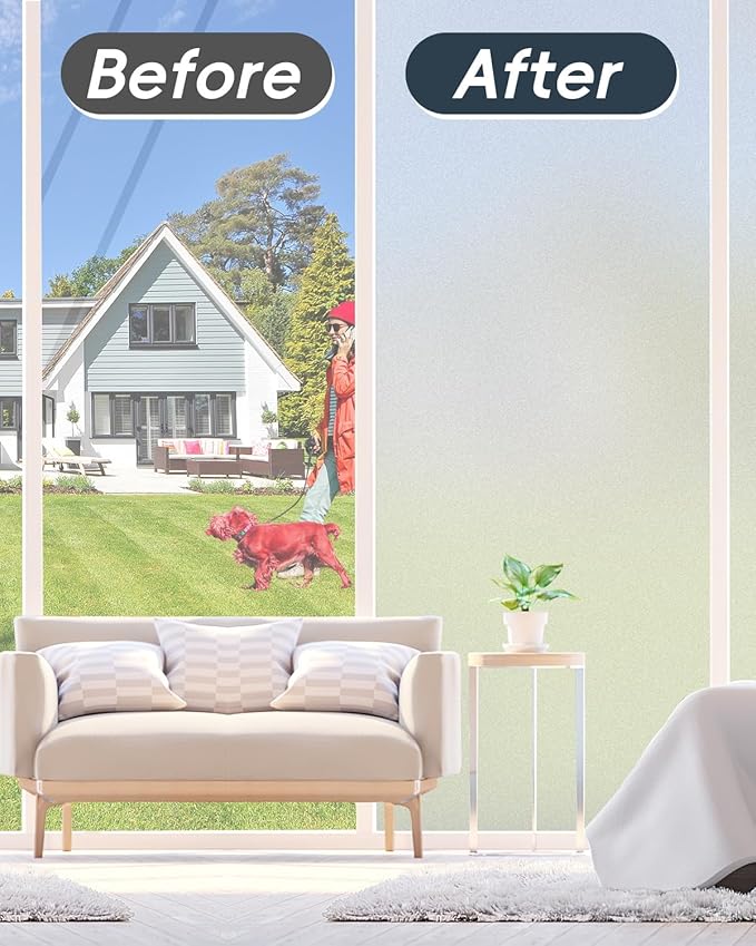 Frosted Glass Window Privacy Film Decorative with Tools, 2 Way Frosting Privacy Film for Glass Windows, Static Cling Tint for Home Anti-UV, Covering Clings 47.2" by 157.4"