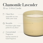 LAFCO New York 3-Wick Candle, Chamomile Lavender - 30 oz - 120-Hour Burn Time - Reusable, Hand Blown Glass Vessel - Made in The USA