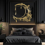 Jogwenu Moon Floral Metal Wall Decor, Moon Metal Wall Decor, Celestial Wall Art, Boho Wall Art, Floral Wall Hanging, Boho Room Decoration, Living Room Bedroom Wall Hanging (Silver, 28"x28"|70x70cm)