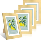 5x7 Picture Frame Set of 4, 5 x 7 Wood Photo Frames with Mat for 4x6, Wooden Frame with Real Glass Cover for Wall and Tabletop Display,Gold
