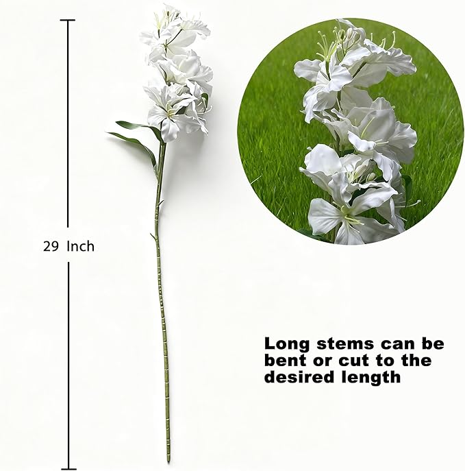 10-Bud Artificial Lily Flowers, 4 Pcs Fake Outdoor Flowers, UV Resistant Faux Flowers for Outdoor Planters, Silk Flowers for Wedding Decoration (White)