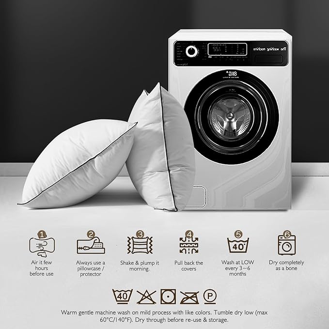 BPC Luxury Feather Down Pillow King Size Set of 2 - Medium-Firm Feather Pillow, 3-Chamber Bed Pillow Inserts with Organic Cotton Cover, Surrounded by Polyester, 20x36 Inches