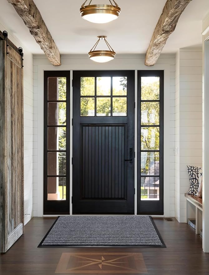 Yimobra Front Door Mat Outdoor Indoor Entrance, 100% Waterproof All-Season All Weather Doormat, Welcome Matt Outside Entry, Non Slip, Low Profile, Heavy Duty Patio Porch Floor Mats,47 x 32,Gray White