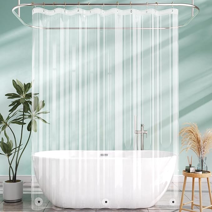 AmazerBath Extra Long Shower Curtain Liner 72x108, Clear Shower Curtain Liner Tall, Waterproof Plastic Shower Liner, Washable PEVA Shower Curtain with 3 Magnets and 12 Rustproof Metal Grommets