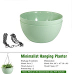10 inch Hanging Planters for Outdoor Indoor Plants with Drainage Holes and Chain, 2 Pack Round Hanging Flower Pots for Garden Home Porch Decor,Green