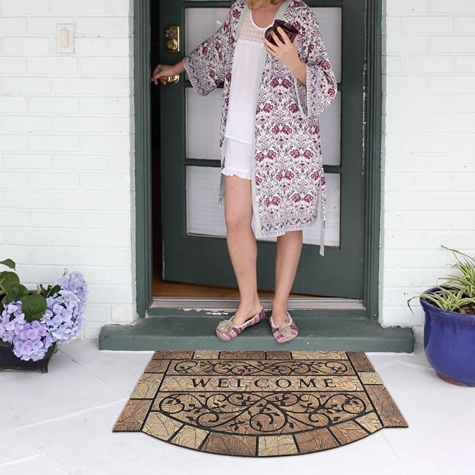 Durable Welcome Door Mats, 24"x36" Heavy-Duty Large Welcome Mat for Front Door with Non-Slip Rubber Backing, Door Mats for Outside Entry High Traffic Area（Leaves）