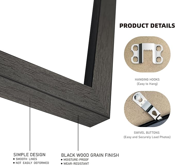 8x10 Black Picture Frames set of 3, Made of Wooden and Glass Photo frame - Displays Picture 5x7 with Mat or 8 x 10 without Mat, Desktop & Wall Collage Frame set