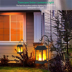 TomCare Solar Lights Metal Flickering Flame Solar Lantern Outdoor Hanging Lanterns Decorative Lighting Heavy Duty Solar Powered Waterproof Umbrella Lighting for Garden Yard Patio Deck, 2 Pack（Black）