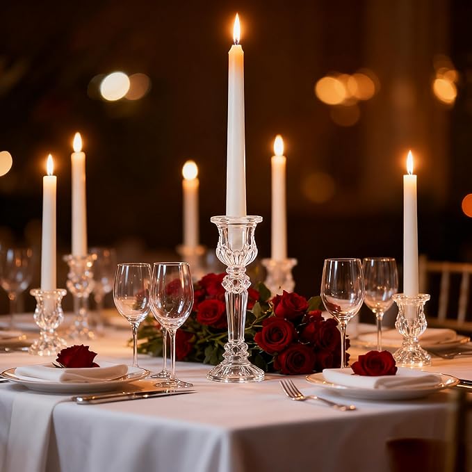 48 Pcs Clear Glass Taper Candle Holders Bulk, 2.5 Inch Small Candlestick Stands, Elegant Table Centerpieces for Wedding, Christmas, Valentine’s Day, Party, Home and Dining Room Decorations (Clear)