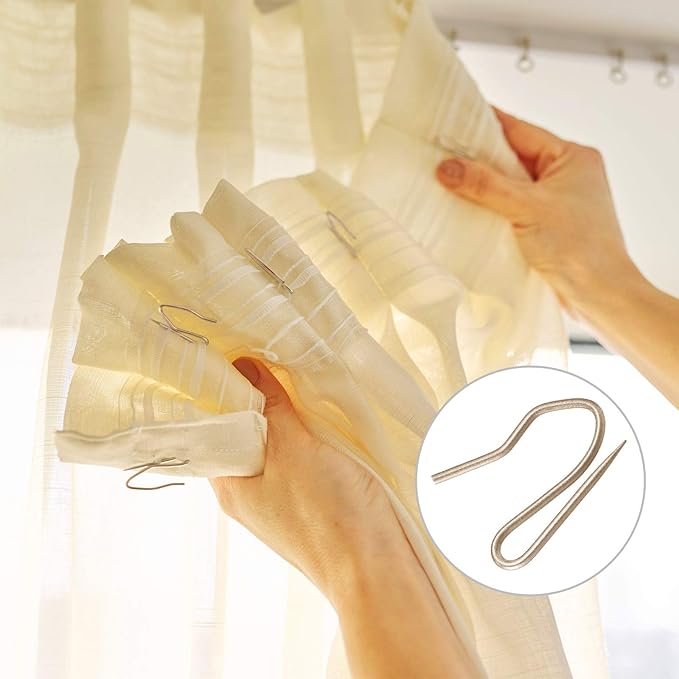 Hotop 60 Pieces 1.26 Inch Metal Drapery Curtain Rings Curtain Hanging Rings and 60 Pieces Metal Drapery Pin Hooks for Drapes Window Door Shower (Champagne Gold)