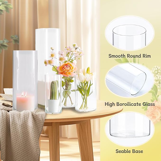 30pcs 11.8Inch Large Size Glass Vase Cylinder for Centerpieces Small Flower Glass Clear Home Decor Centerpiece Table Flower Vase Decorations for Wedding＆Holiday 6,7.9,10,10,11.8Inch Tall