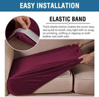 H.VERSAILTEX Velvet Stretch Couch Cushion Cover Plush Cushion Slipcover for Chair Loveseat Sofa Cushion Furniture Protector Seat Cushion Sofa Cover (2 Piece Large Sofa Cushion Covers, Burgundy)