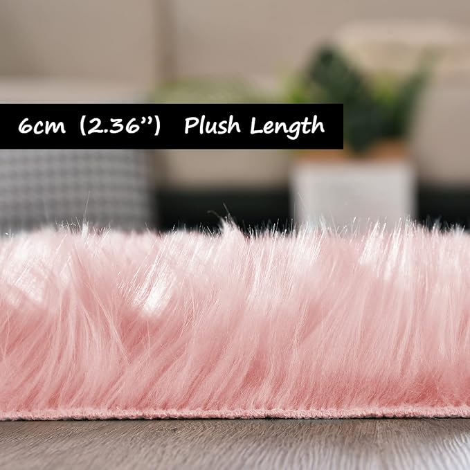 Goolela Pink Area Rug 8x10 Large Faux Sheepskin Fur Rug for Living Room Bedroom Fluffy Washable Shag Rug Super Soft Shaggy Rug Room Rug, Rectangle