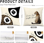 Trendy Leopard Lucky 8 Ball Pillow Covers 18x18, Cheetah Leopard Print Room Decor, Funky Preppy Leopard and Black Billiards Decorative Throw Pillow Covers for Girls Dorm Apartment
