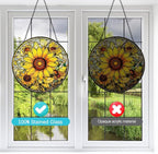 Sunflower Suncatcher Stained Glass Window Hanging Ornaments - 8” Handmade Sun Catchers Indoor Window Outdoor Garden Decor - Wall Art Sun Flower Glass Panel with Hooks - Sunflower Gifts for Women Mom