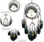 7 Chakras Dream Catchers Tree of Life Dream Catcher Green Feather Dreamcatcher Wall Decor with Rainbow Healing Crystal Stone Wall Art Hanging for Bedroom Home Decor Bless Gift Wedding Party