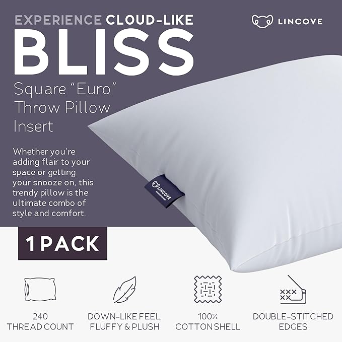 Lincove Euro Throw Pillow Insert Square 14"x26" Pillow – Made in Canada, 100% Cotton Shell, Down Alternative Filling, Vegan-Friendly, Hypoallergenic - Decorative Couch Pillows, 1 Pack