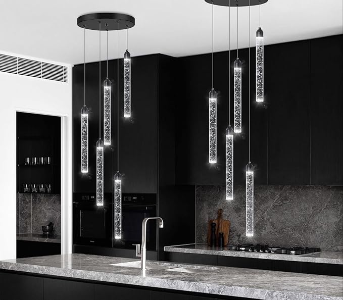Crystal Pendant Light Mini Chandelier Bubble Pendant Lighting for Kitchen Island Black LED Ceiling Hanging Light Bathroom Dining Room Corridor Dimmable Flush Mount Ceiling Light Dimmable 2700K 6000K