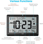 Wall Clock Atomic with Indoor Outdoor Temperature Battery Powered, Easy Reading with 10.5 Inch Large LCD Display, 330FT Range Table Wall Clock with DST, 12/24 Hour for Living Room Kitchen (Black)