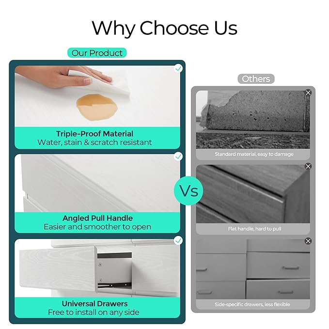 LINSY HOME 8 Drawer Dresser for Bedroom, 53" Wide Chest of Deep Drawers, Modern Farmhouse Wood Dressers with Storage, Large Drawer Organizer for Bedroom, Living Room, Handless Design, White