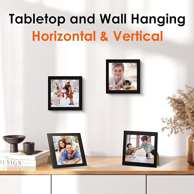 FIXSMITH 5x5 Picture Frame Set of 4, 5x5 Photo Frames with HD Plexiglass for Wall Hanging or Tabletop Display, Black