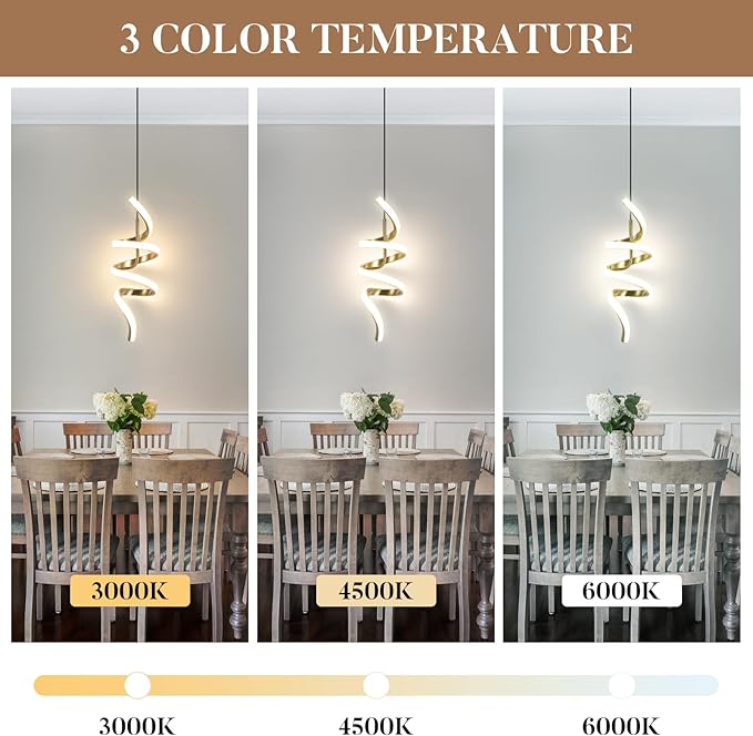 Plug in Pendant Light 3000~6000K Hanging Lights with Plug in Cord, Touch Switch Modern Pendant Light, Gold Hanging Lamps for Living Room, Kitchen, Dining Room, Bedroom,1 Pack
