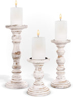 Large Candle Holders for Pillar Candles - Rustic Farmhouse Style Home Decor - Perfect for Table Centerpieces, Coffee Table or Fireplace Mantel - 3 Piece Set - White