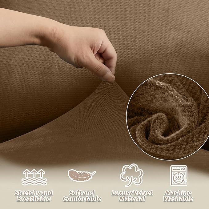 Arfntevss Sectional Recliner Couch Covers Velvet Corner Sectional Sofa Cover for Reclining Couch Stretch Soft L Shape Recliner Slipcover Washable Additional Seat Protector (1 Seat Cover, Light Brown)